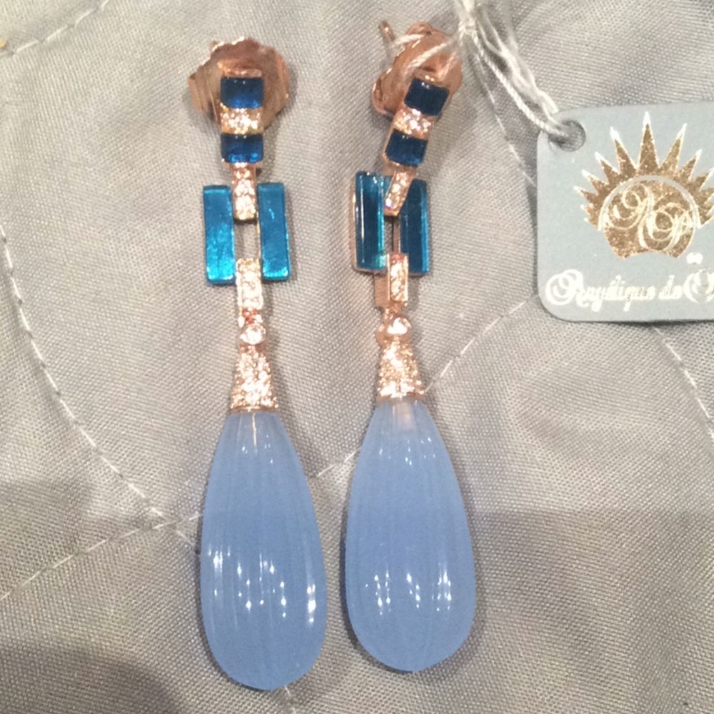 Angelique de Paris blue chalcedony rose earrings